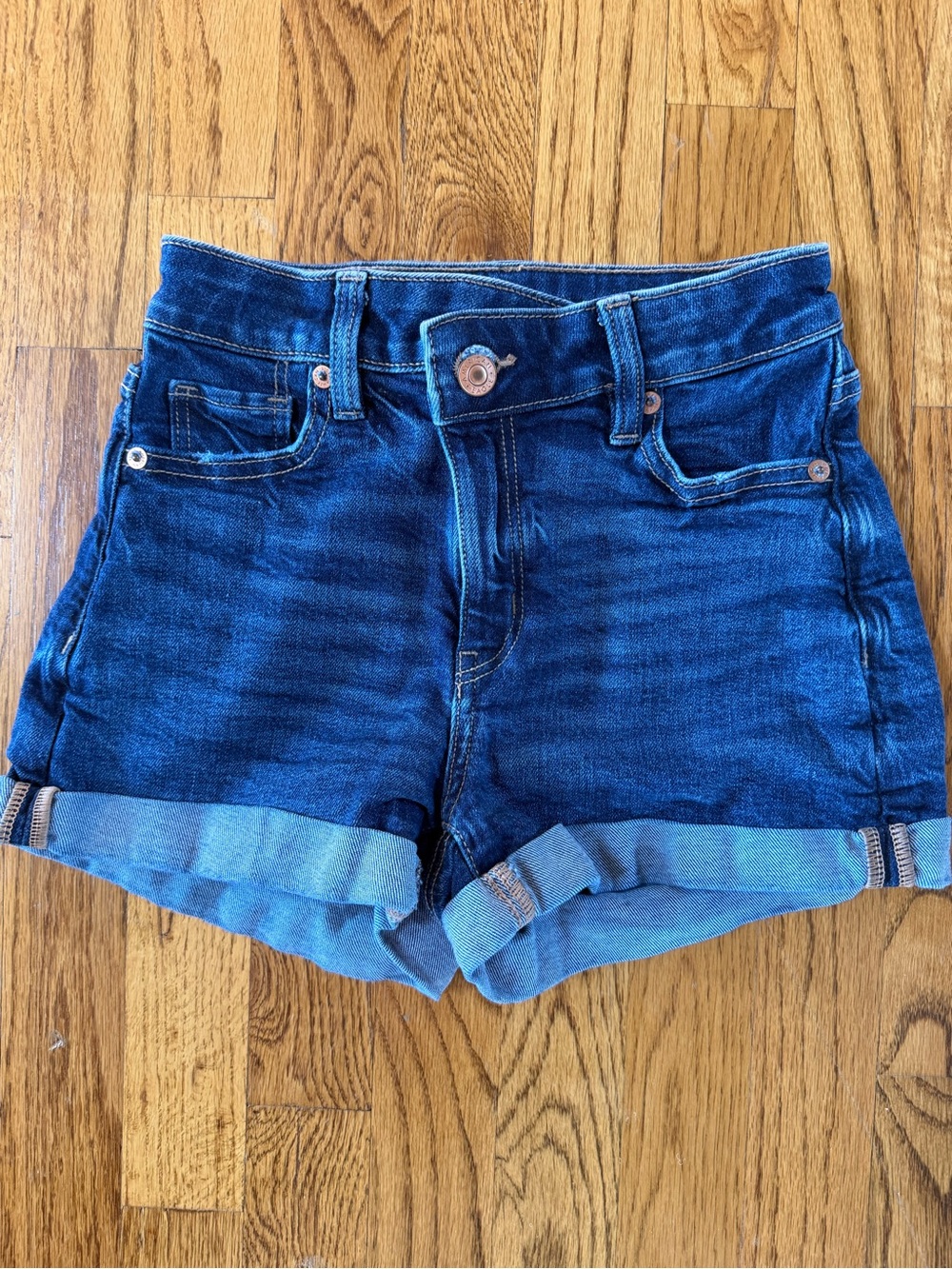 American Eagle Women's Dark Blue Denim Rolled Hem Shorts